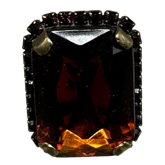 Mariana ring R-7018 797 one size amber rectangle crystals handmade READ NEW - Picture 1 of 4
